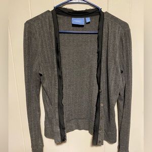 Simply Vera Vera Wang Grey Cardigan with Black Satin trim M